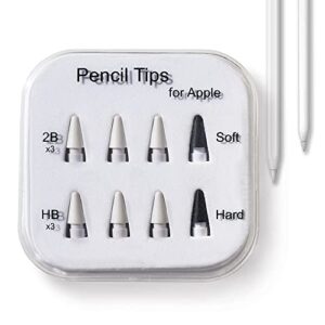 pencil tips soft wear-resistant damping pen tip for apple replacement 2b stylus fine nib compatible with ipad air mini pro apple pencil 1st gen & 2nd generation - 6+2 packs