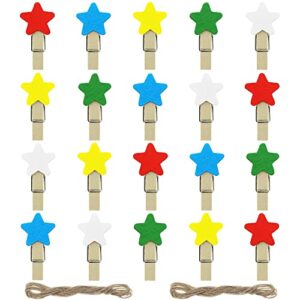 saktopdeco mini wooden clothespins small colored star shape decorative wood clips paper pegs clothes pins for photo crafts memo with jute twine
