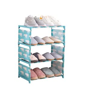 jucaifu 4 tiers small shoe rack, fabric shoe shelf for closet bedroom entryway,stackable shoe rack (blue)