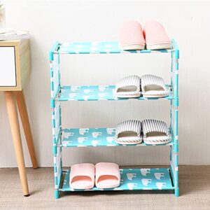 Jucaifu 4 Tiers Small Shoe Rack, Fabric Shoe Shelf for Closet Bedroom Entryway,Stackable Shoe Rack (Blue)