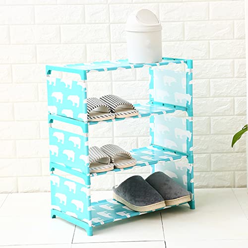 Jucaifu 4 Tiers Small Shoe Rack, Fabric Shoe Shelf for Closet Bedroom Entryway,Stackable Shoe Rack (Blue)