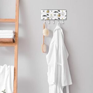 5 Hook Coat Rack Wall Mounted Xmas Gift Tree Pattern Hat Towel Pot Hook up with Storage Compartment for Cloakroom Bathroom Kitchen