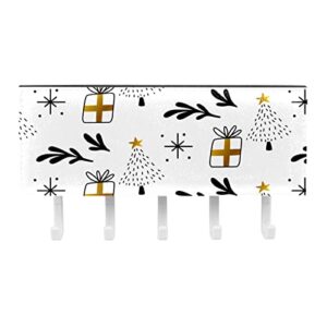 5 Hook Coat Rack Wall Mounted Xmas Gift Tree Pattern Hat Towel Pot Hook up with Storage Compartment for Cloakroom Bathroom Kitchen