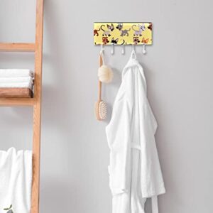 Coat Rack Wall Mounted, 5 Rail Wall Decorative Hooks Hanging for Clothes Hat Towel Purse Key, 7 Inches, 4.4lbs(Max), Yellow Dog Cat