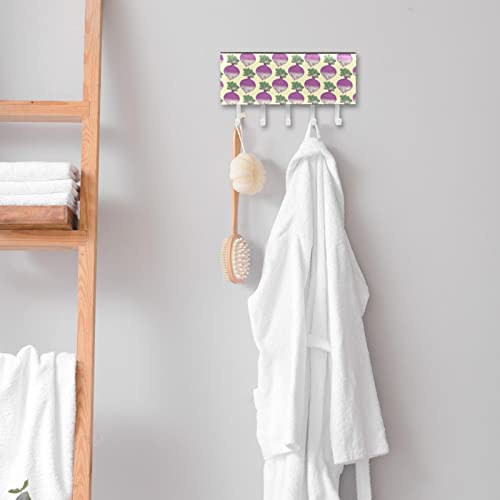 Leather Hook Rack Rail Wall Mounted, Rutabaga Vegetable Pattern Coat and Hat Self Adhesive Hooks up for Hanging Pant Towel Key Purse Kitchenware