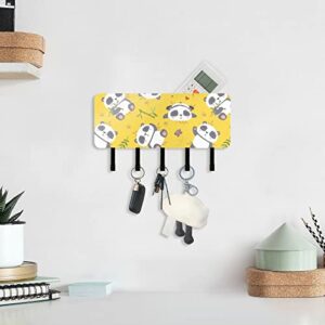 Sinestour Cartoon Cute Panda Key Holder for Wall Key Hanger with 5 Key Hooks Key Rack Organizer Key and Mail Holder for Wall Decorative Entryway Farmhouse Mudroom Kitchen Home Office