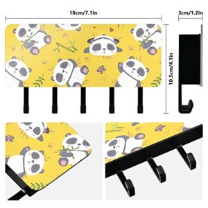 Sinestour Cartoon Cute Panda Key Holder for Wall Key Hanger with 5 Key Hooks Key Rack Organizer Key and Mail Holder for Wall Decorative Entryway Farmhouse Mudroom Kitchen Home Office