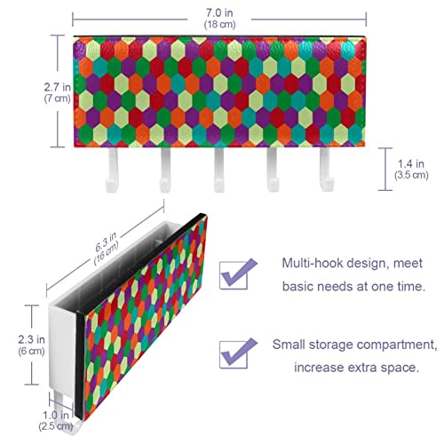 Hexagon Purple Blue Green Red Hooks Wall Mounted, Self Adhesive Towel Key Hook up, Coat and Hat Hook Rack, 7 Inches Durable Hanger Hooks