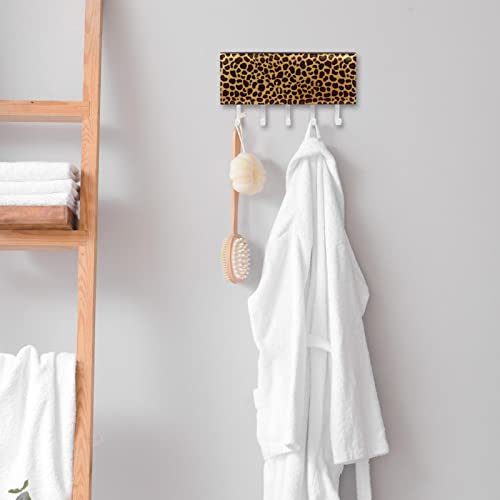 Coat and Hat Hook Rail Wall Hooks, Leather Hook Rack Wall Mounted, Hooks for Hanging Towel Key Purse Kitchenware Leopard Pattern