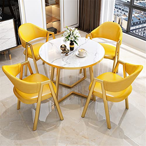 BAYCHEER Round Standard Laminated Faux Marble Dining Set with Gold Metallic Legs for Dining Furniture - 5 Piece Set Yellow 31.5" L x 31.5" W x 29.5" H