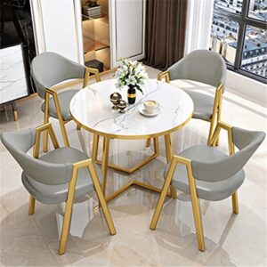 BAYCHEER Round Standard Laminated Faux Marble Dining Set with Gold Metallic Legs for Dining Furniture - 5 Piece Set Yellow 31.5" L x 31.5" W x 29.5" H