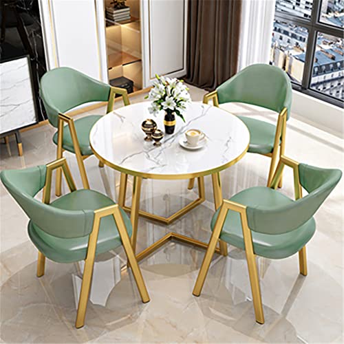 BAYCHEER Round Standard Laminated Faux Marble Dining Set with Gold Metallic Legs for Dining Furniture - 5 Piece Set Yellow 31.5" L x 31.5" W x 29.5" H