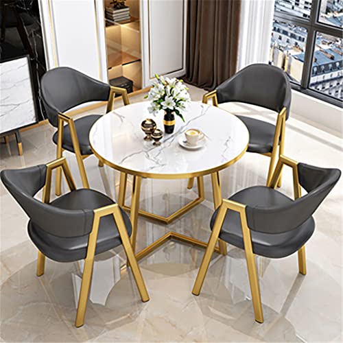 BAYCHEER Round Standard Laminated Faux Marble Dining Set with Gold Metallic Legs for Dining Furniture - 5 Piece Set Yellow 31.5" L x 31.5" W x 29.5" H