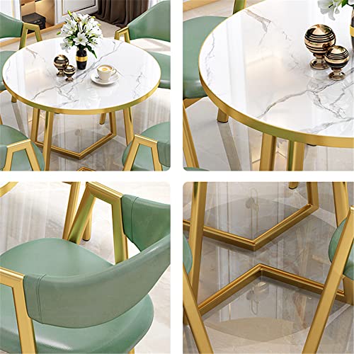 BAYCHEER Round Standard Laminated Faux Marble Dining Set with Gold Metallic Legs for Dining Furniture - 5 Piece Set Yellow 31.5" L x 31.5" W x 29.5" H