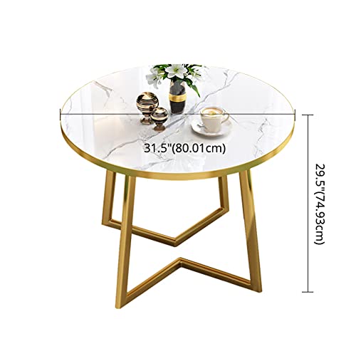 BAYCHEER Round Standard Laminated Faux Marble Dining Set with Gold Metallic Legs for Dining Furniture - 5 Piece Set Yellow 31.5" L x 31.5" W x 29.5" H