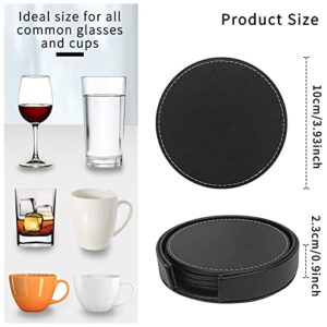 FYY Coasters for Drinks, Set of 5 Premium PU Leather Coaster with Holder, 3.9 inch Heat Resistant Coasters for Drinks, Coffee - Protect Furniture from Stains, Water Rings and Damage, Black