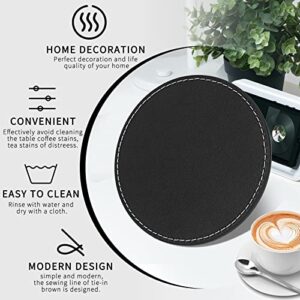 FYY Coasters for Drinks, Set of 5 Premium PU Leather Coaster with Holder, 3.9 inch Heat Resistant Coasters for Drinks, Coffee - Protect Furniture from Stains, Water Rings and Damage, Black