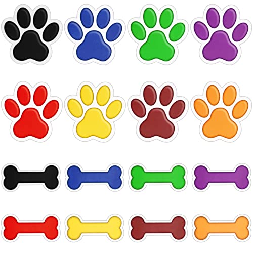 72 Pcs Paw Print Cutouts Dog Bone Cutouts Colorful Paw Prints Cutouts Bone Mini Accents Paw Print Party Supplies for Educational Classroom Learning Activities Dog Theme Party Decor, 8 Colors