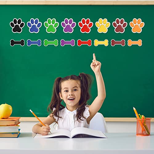 72 Pcs Paw Print Cutouts Dog Bone Cutouts Colorful Paw Prints Cutouts Bone Mini Accents Paw Print Party Supplies for Educational Classroom Learning Activities Dog Theme Party Decor, 8 Colors