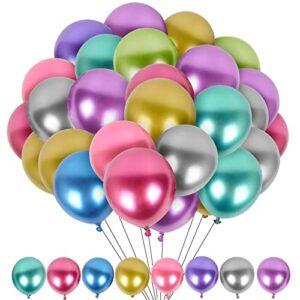 fyy party balloon, 50 pcs 10in metallic latex balloons, assorted color decoration balloons kit for birthday, wedding, christmas party, including mixed color - gold, red, blue, purple, silver and green
