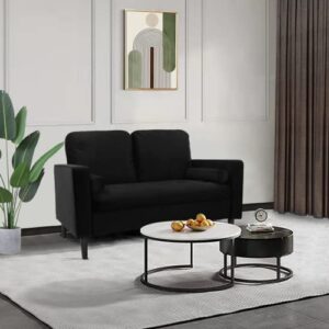 modern soft loveseat sofa for small space, 2-seating upholstered couch with 2 pillows for apartment living room (black), 55.5 x 33 x 34.25 inch