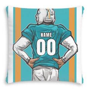 onemiliayears football team custom pillowcass - 18 in 18 in name & number customized football style pillow for brithday gift, super soft football sports custom made pillow cover for men （miami blue）