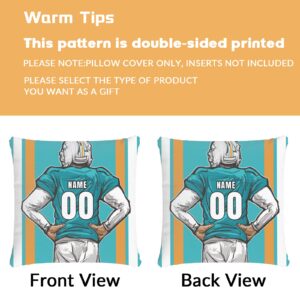 Onemiliayears Football Team Custom Pillowcass - 18 in 18 in Name & Number Customized Football Style Pillow for Brithday Gift, Super Soft Football Sports Custom Made Pillow Cover for Men （Miami Blue）