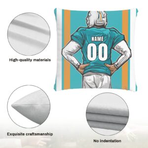 Onemiliayears Football Team Custom Pillowcass - 18 in 18 in Name & Number Customized Football Style Pillow for Brithday Gift, Super Soft Football Sports Custom Made Pillow Cover for Men （Miami Blue）