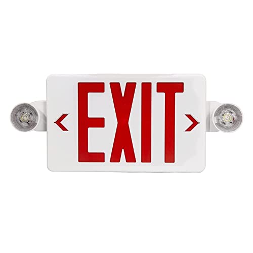 LED Exit Sign with Emergency Light, Double Sided Red with Battery Backup, Rotatable Light Head, AC 120V/277V, UL Listed Commercial LED Emergency Exit Light (1Pack, Red)