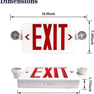 LED Exit Sign with Emergency Light, Double Sided Red with Battery Backup, Rotatable Light Head, AC 120V/277V, UL Listed Commercial LED Emergency Exit Light (1Pack, Red)