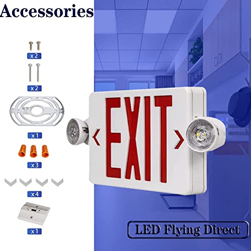 LED Exit Sign with Emergency Light, Double Sided Red with Battery Backup, Rotatable Light Head, AC 120V/277V, UL Listed Commercial LED Emergency Exit Light (1Pack, Red)