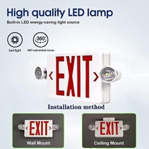 LED Exit Sign with Emergency Light, Double Sided Red with Battery Backup, Rotatable Light Head, AC 120V/277V, UL Listed Commercial LED Emergency Exit Light (1Pack, Red)