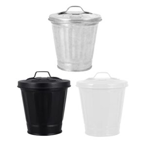 luozzy 3pcs small metal trash can with lid | galvanized trash can | small galvanized trash can with lid mini desktop wastebasket tiny garbage can flowerpots, 3.5 x 3.7 inch