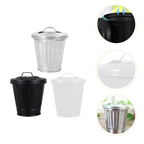 LUOZZY 3pcs Small Metal Trash Can with Lid | Galvanized Trash Can | Small Galvanized Trash Can with Lid Mini Desktop Wastebasket Tiny Garbage Can Flowerpots, 3.5 x 3.7 inch