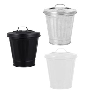 LUOZZY 3pcs Small Metal Trash Can with Lid | Galvanized Trash Can | Small Galvanized Trash Can with Lid Mini Desktop Wastebasket Tiny Garbage Can Flowerpots, 3.5 x 3.7 inch