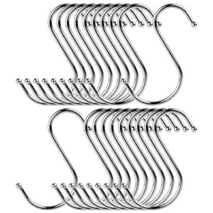 sefuez 20 pack s shaped hooks stainless steel metal hangers hanging hooks for clothes,plants,kitchen,workshop, silver