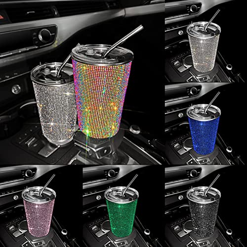 Bling Drink Coffee Mug,zcargel Crystal Drink Cup 20 Oz Stainless Steel Straw Coffee Cup Travel Mug Leak-proof Insulated Coffee Mug With Straw Water Cup Straight Cup For Home Office