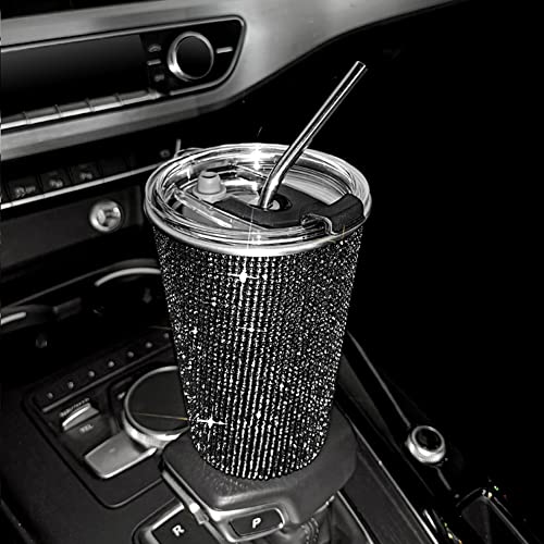 Bling Drink Coffee Mug,zcargel Crystal Drink Cup 20 Oz Stainless Steel Straw Coffee Cup Travel Mug Leak-proof Insulated Coffee Mug With Straw Water Cup Straight Cup For Home Office