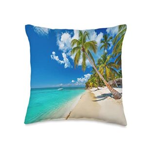 palm tree sand summer sea outdoor patio furniture beach home decor theme bed bedroom living room couch sofa throw pillow, 16x16, multicolor
