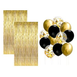 black and gold party decorations kit, gold foil fringe curtain backdrop, black and gold balloons set, graduation party decorations 2023, black and gold birthday party supplies