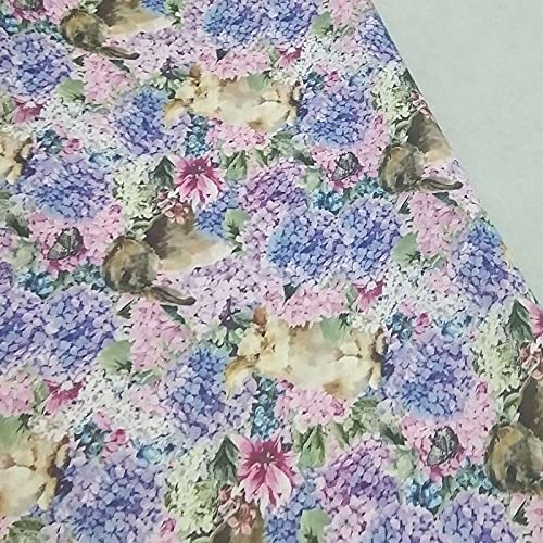 PUMCRAFT Sewing Fabric 100% Cotton Fabric Purple Pink Blue Flower & Animals Printed Sewing Cloth Dress Clothing Textile Tissue - 50cm - 105cm Fabric Patchwork Craft