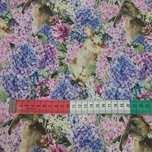 PUMCRAFT Sewing Fabric 100% Cotton Fabric Purple Pink Blue Flower & Animals Printed Sewing Cloth Dress Clothing Textile Tissue - 50cm - 105cm Fabric Patchwork Craft