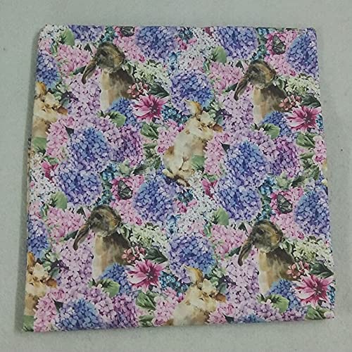 PUMCRAFT Sewing Fabric 100% Cotton Fabric Purple Pink Blue Flower & Animals Printed Sewing Cloth Dress Clothing Textile Tissue - 50cm - 105cm Fabric Patchwork Craft