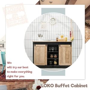LOKO Farmhouse Buffet Cabinet with Storage, Rustic Bar Cabinet with 2 Sliding Barn Doors, Kitchen Sideboard Storage Cabinet with Adjustable Shelves, 48 x 16 x 33 inches