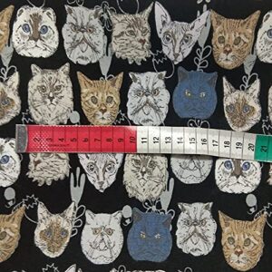 PUMCRAFT Sewing Fabric 100% Cotton Tough & Thick 45x55cm Vivid Cats Printed Cotton Canvas Fabric Animal Fabric Patchwork Cloth Dress Home Decor - 45cm - 55cm Fabric Patchwork Craft