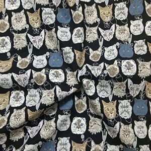 PUMCRAFT Sewing Fabric 100% Cotton Tough & Thick 45x55cm Vivid Cats Printed Cotton Canvas Fabric Animal Fabric Patchwork Cloth Dress Home Decor - 45cm - 55cm Fabric Patchwork Craft