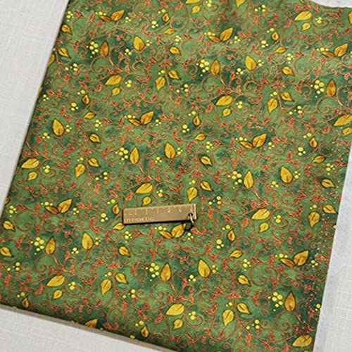 PUMCRAFT Sewing Fabric 100% Cotton Fabric Green Gold Leaf Printed Sewing Cloth Dress Clothing Textile Tissue - 50cm - 105cm Fabric Patchwork Craft