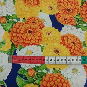 PUMCRAFT Sewing Fabric 100% Cotton Fabric Yellow Orange White Chrysanthemum Flower Printed Sewing Cloth Dress Clothing Textile Tissue - 50cm - 105cm Fabric Patchwork Craft