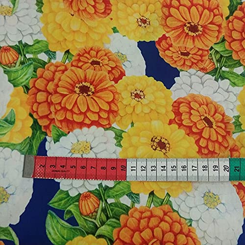 PUMCRAFT Sewing Fabric 100% Cotton Fabric Yellow Orange White Chrysanthemum Flower Printed Sewing Cloth Dress Clothing Textile Tissue - 50cm - 105cm Fabric Patchwork Craft