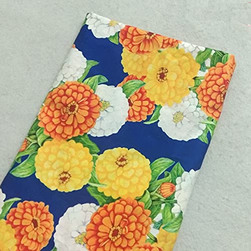 PUMCRAFT Sewing Fabric 100% Cotton Fabric Yellow Orange White Chrysanthemum Flower Printed Sewing Cloth Dress Clothing Textile Tissue - 50cm - 105cm Fabric Patchwork Craft